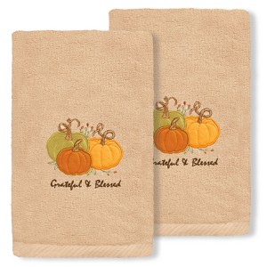 Linum Home Textiles Grateful & Blessed - Embroidered Luxury 100% Turkish Cotton Hand Towels (Set of 2) - 1 of 3