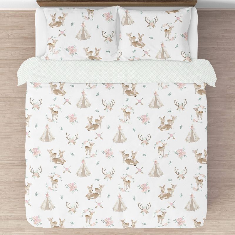 3pc Deer Floral Full/Queen Kids&#39; Comforter Bedding Set - Sweet Jojo Designs, 3 of 9
