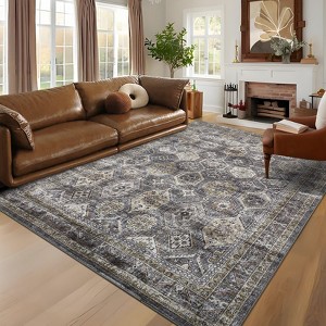 Machine Washable Vintage Large Area Rug Distressed Indoor Floor Carpet Non Slip Non Shedding Thin Foldable Printed Floor Cover - 1 of 4