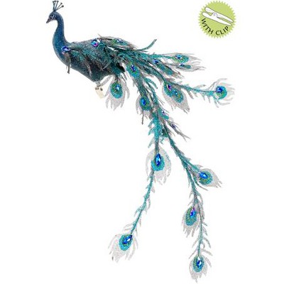 Allstate Floral 14" Regal Peacock Sugared and Jeweled Bird Clip On Christmas Ornament