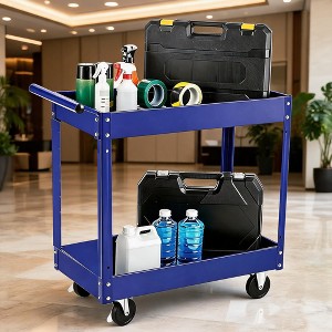Utility Cart, Rolling Service Trolley with 2 Deep Shelves, 360° Rubber ...