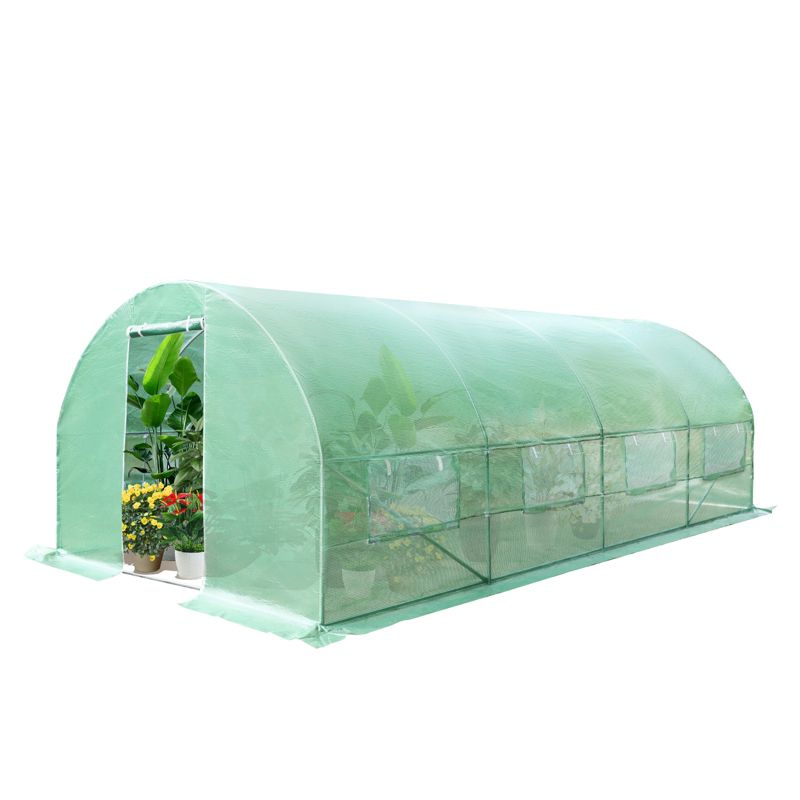 Tangkula 10FT x 20FT x 6.5FT Portable Walk-in Greenhouse Outdoor Gardening Greenhouse w/ 2 Roll-up Zippered Doors 8 Side Mesh Windows, 1 of 10