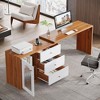ORRD 82.67” Reversible L-Shaped Computer Desk with Drawers & Cabinet, Rustic Brown Home Office Desk, Corner Workstation for Small Spaces - 3 of 4