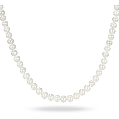 EVERLY JEWELRY | Sterling Silver 6.5-7mm Cultured Freshwater Pearl Strand Necklace, 18"