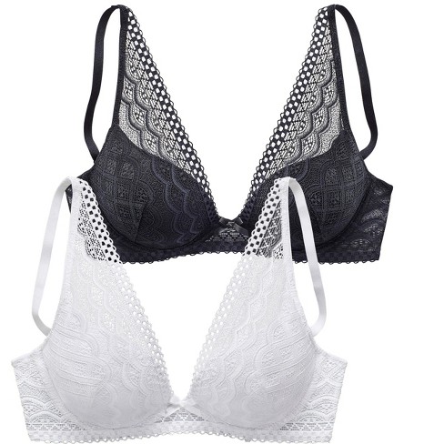 Women's 2 Pk Lace Push Up Bras - Lascana - Black & White Lace 36b : Target