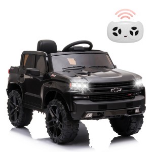 12V Kids Ride On Truck, Licensed by Chevrolet Silverado Electric Car w/Remote, MP3/Bluetooth, LED Lights, Suspension - 1 of 4