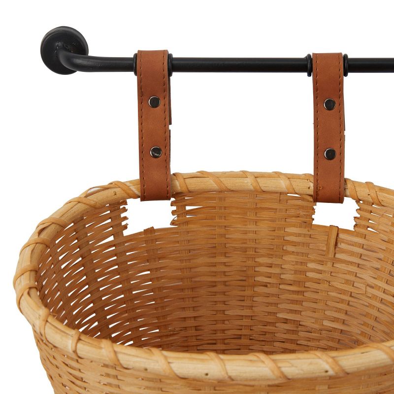 14&#34;x23&#34; Bamboo Kitchen Hanging Wall Basket with Black Rod and Faux Leather Straps Brown - Olivia &#38; May, 3 of 6
