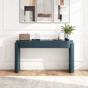 Luxystar Console Table with Natural Wood Grain Finish, Oval Top and 2 Drawers for Entryway and Living Room, Navy - 1 of 4