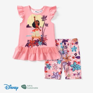 Disney Princess Belle Moana Rapunzel Toddler Girl Cute Outfit T-Shirt and Striped Leggings Clothing Sets - 1 of 4