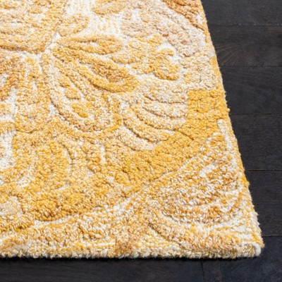 Yellow and Ivory Hand-Tufted Wool Mandala Rug, 3' x 5'