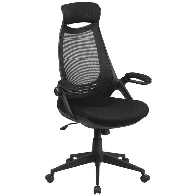Emma and Oliver High Back Black Mesh Executive Swivel Office Chair with Flip-Up Arms
