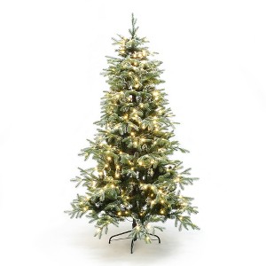 LuxenHome 6.5Ft Pre-Lit Snowy PE & PVC Branches Artificial Fir Christmas Tree with Metal Stand Green - 1 of 4