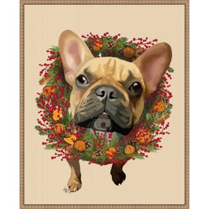 Amanti Art 23"x28" French Bulldog Cranberry Wreath by Fab Funky Framed Canvas Wall Art - 1 of 4