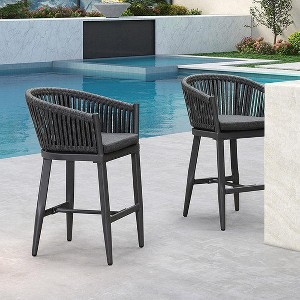 PURPLE LEAF Outdoor Bar Stools Set of 2 Patio Metal Modern Wicker Bar Chairs Woven Aluminum Barstools - 1 of 1
