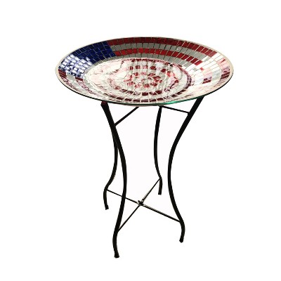 24.5" Glass American Flag Birdbath - Backyard Expressions