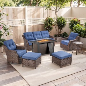 Gymojoy Outdoor Sofa Swivel Chairs Ottoman with Fire Pit Table - 1 of 4