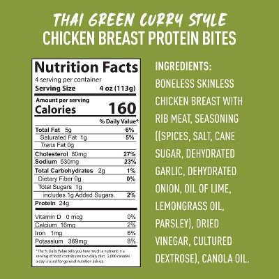 Gourmet Specialty Foods Thai Style Green Curry Chicken Breast Boneless Protein Bites - 16oz