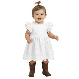 2Bunnies Lace Pom Pom Trim Baby Girl Dress - 1 of 3