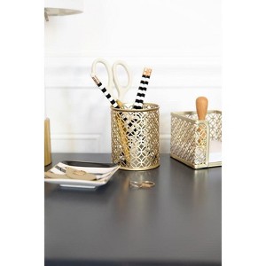 Blu Monaco Gold Pen Holder for Desk - Gold Pen & Pencil Cup - Brush Holder with Metal Circular Design - 1 of 4
