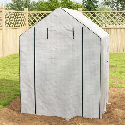 White Small Walk-In Greenhouse with Shelves