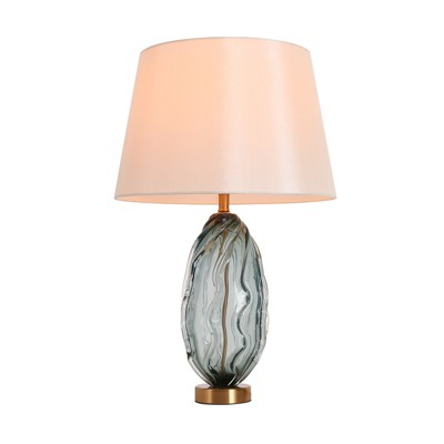 LNC Flabellum 24.8-in Modern Bedside/Standard Table Lamps,Polished Gold and Blue Glass with  Fabric Shade