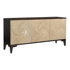 Treasure Trove Accents Three Door Credenza Ogallala Distressed Brown/Tan: Hand-Carved, Iron Feet, Adjustable Shelves - 1 of 4