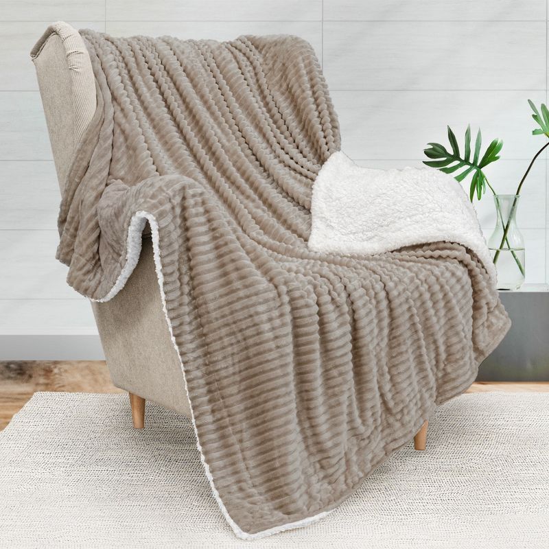 PAVILIA Soft Thick Fleece Flannel Ribbed Striped Throw Blanket, Luxury Fuzzy Plush Warm Cozy for Sofa Couch Bed, 1 of 9
