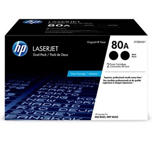 HP Inc. 80A 2-pack Black Original LaserJet Toner Cartridges, ~2,560 pages, CF280AD1 - 1 of 4