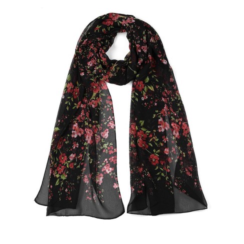 Buy E-Clover Women Soft Floral Print Shawl Chiffon Sheer Scarf (Black&Pink)  at