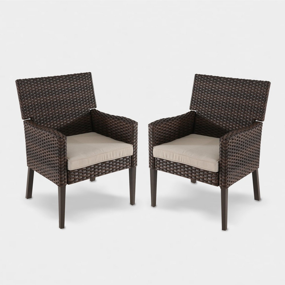 Halsted 2pk Wicker Patio Dining Chair Tan - Threshold was $379.99 now $189.99 (50.0% off)
