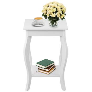 Tangkula 2-Tier Accent Side Table Sofa End Table Nightstand Coffee Table w/ Shelf White