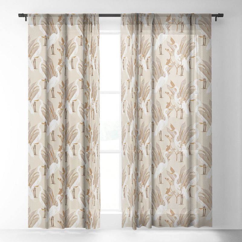 Iveta Abolina White Cranes Linen Single Panel Sheer Window Curtain - Deny Designs, 2 of 7