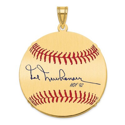 Black Bow Jewelry 14K Gold Plated Hal Newhouser Signature LG Enamel Baseball Pendant