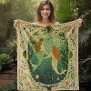 Enchanted Mermaid Fantasy Print Flannel Blanket, Whimsical Aquatic Design with Pink Flowers and Green Foliage, Christmas Gift. - 2 of 4