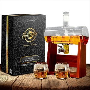 NutriChef 37oz Glass Whiskey Decanter with Glasses - 1 of 3