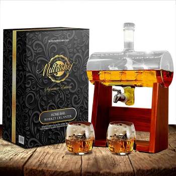 NutriChef 37oz Glass Whiskey Decanter with Glasses