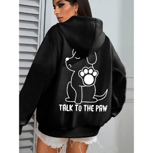 Women's Plus Size Graphic Hoodie Sweatshirt Loose Cute Hoodie Pullover Top - 1 of 3
