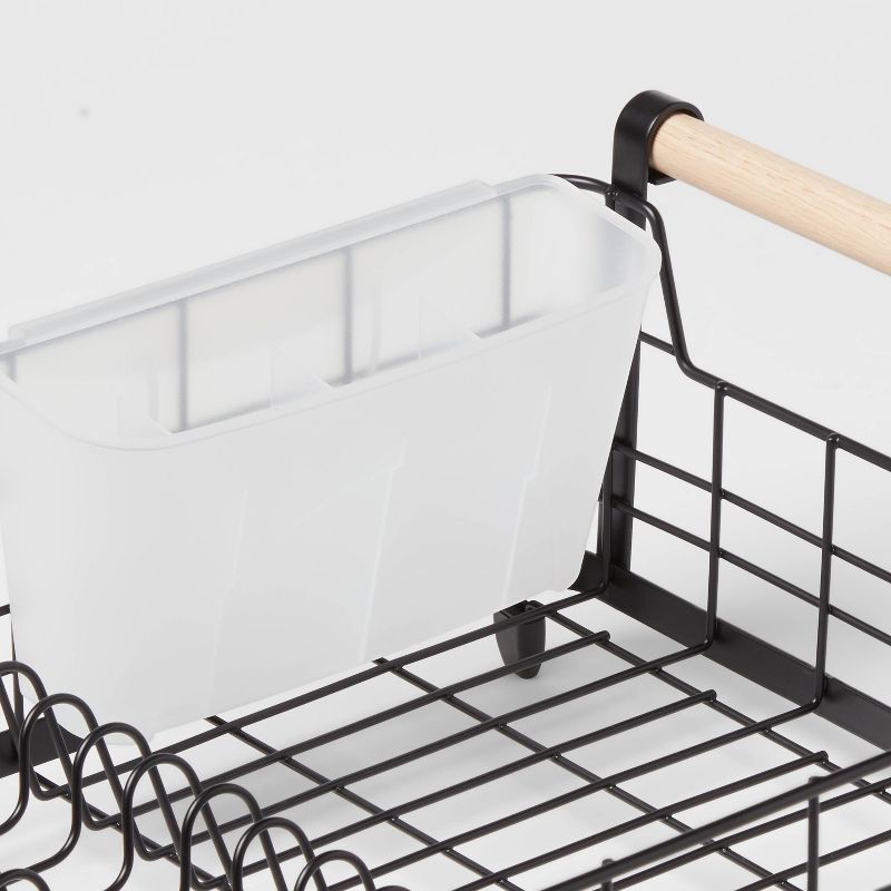 Metal Dish Rack with Powder Coated Finish and Rubber Wood Handles Black - Brightroom&#8482;, 4 of 5