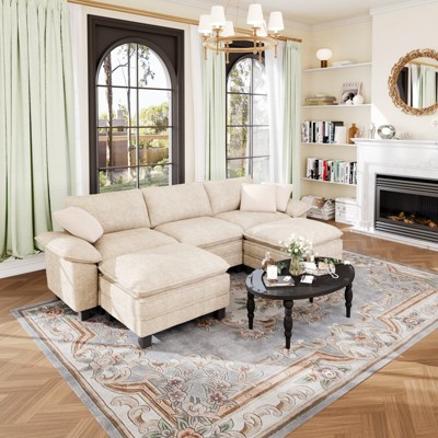 Captiva Designs 123.6-Inch Cloud Modular 5-Seater U-Shaped Sectional Sofa, Comfy Couch with Dual Ottomans and Deep Cushions
