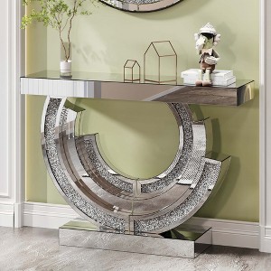 KIGFTSOD 3C Shaped Crushed Diamond Hallway and Console Table with Mirrored Centre for Hotel and Living Room - 1 of 4