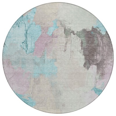 Teal Blue And Beige Abstract Washable Indoor Outdoor Area Rug