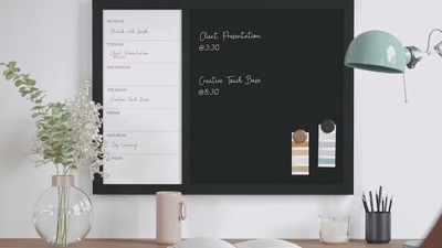 Black Woodgrain Magnetic Weekly Calendar Dry Erase and Chalk Board 24" x 18"