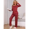 cheibear Women's Long Sleeve Plaid Pattern Top with Pockets with Pants Pajamas Set - 2 of 4