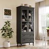 71" Tall Bookcase Set of 2 with Glass Doors, Farmhouse 3Tier Book Shelf with 2 Drawer, Arc Wood Bookshelf with Storage Cabinet - 3 of 4
