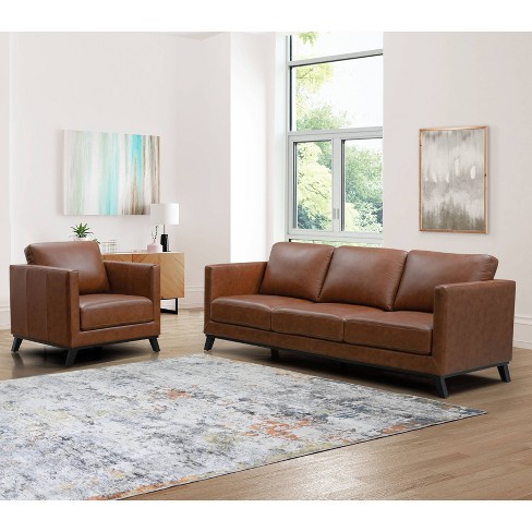 Woodstock Mid Century Top Grain Leather, Top Grade Leather Couches