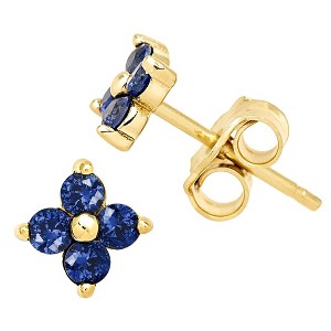 Jewelry Avalanche Women's 14K Gold 0.24ctw Blue Sapphire 4-Stone Stud Earrings Push Back - 1 of 4