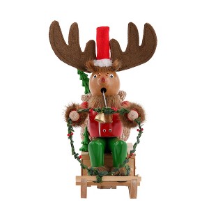 Steinbach Wooden Incense Burning Smoker, Rudolph With Sleigh, 10" - 1 of 3