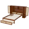 TiramisuBest Upholstered Platform Bed with Wingback Headboard, One Twin Trundle and 2 Drawers, Linen Fabric, Queen, Pink - 3 of 4