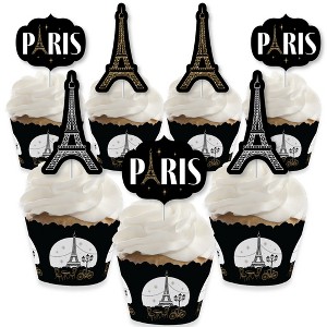 Big Dot of Happiness Stars Over Paris - Cupcake Decoration - Parisian Themed Party Cupcake Wrappers and Treat Picks Kit - Set of 24 - 1 of 4