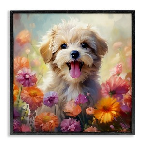 Stupell Industries Dog in Daisy Meadow Black Framed Giclee Art - 1 of 4